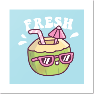 Cute Fresh Coconut Water Umbrella Posters and Art